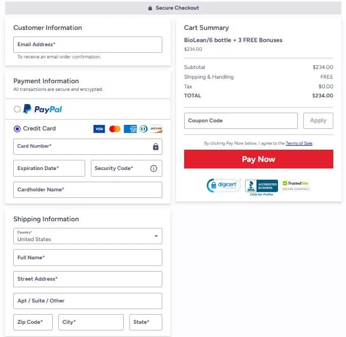 BioLean Checkout